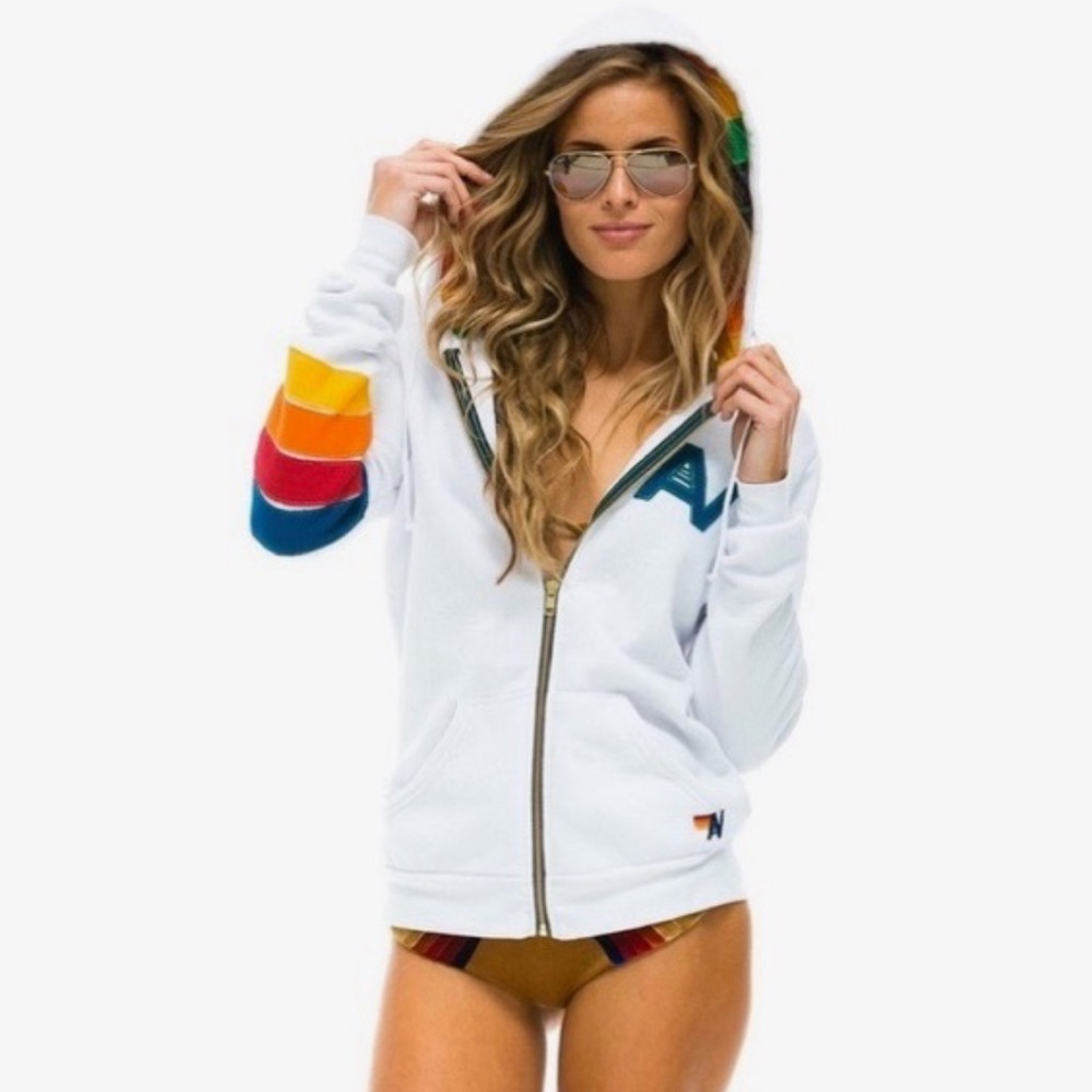 Aviator Nation White Hoodie with Rainbow Hoodie